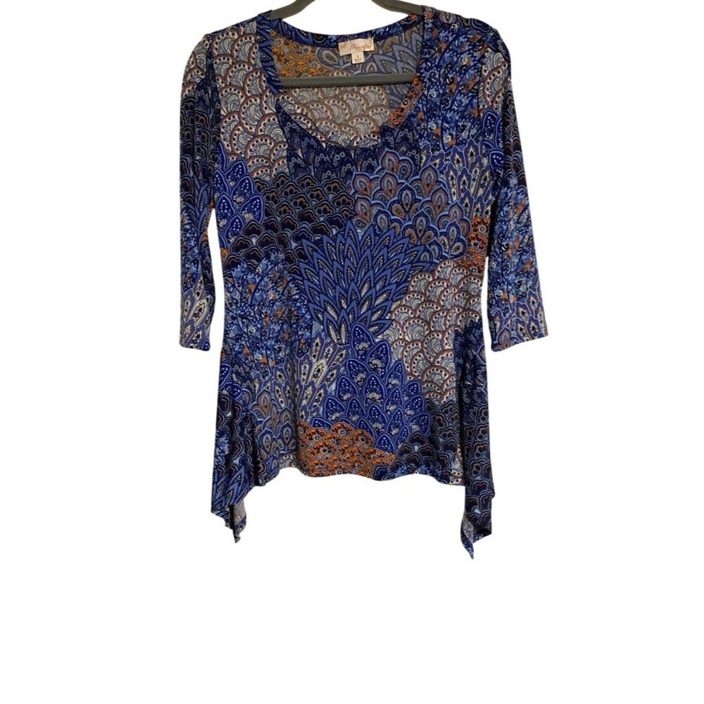 Misia Top Women's S Multicolor Tunic Paisley Print Asymmetrical Hem Boho Cottage